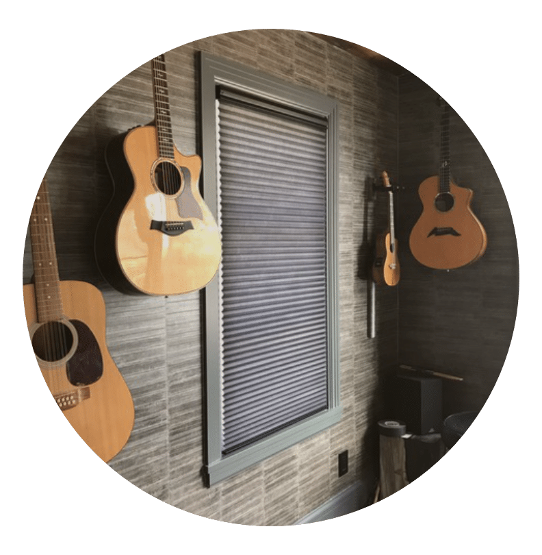 Blinds in a guitar room